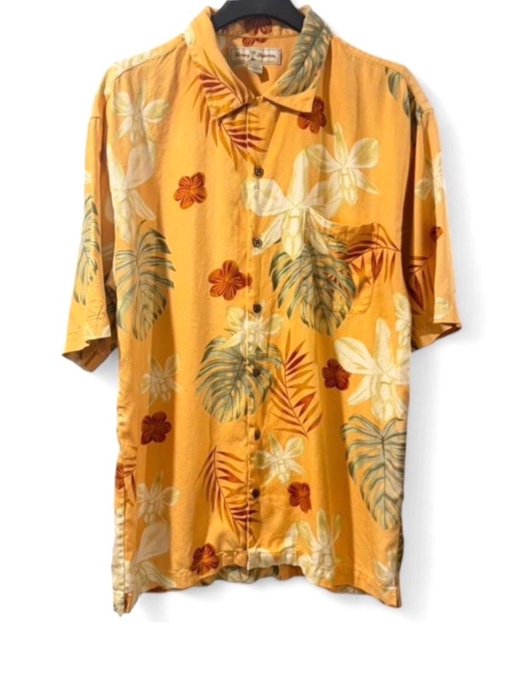 Vintage Tommy Bahama Orange Tropical Print Resort Camp Shirt Size Men’s Medium